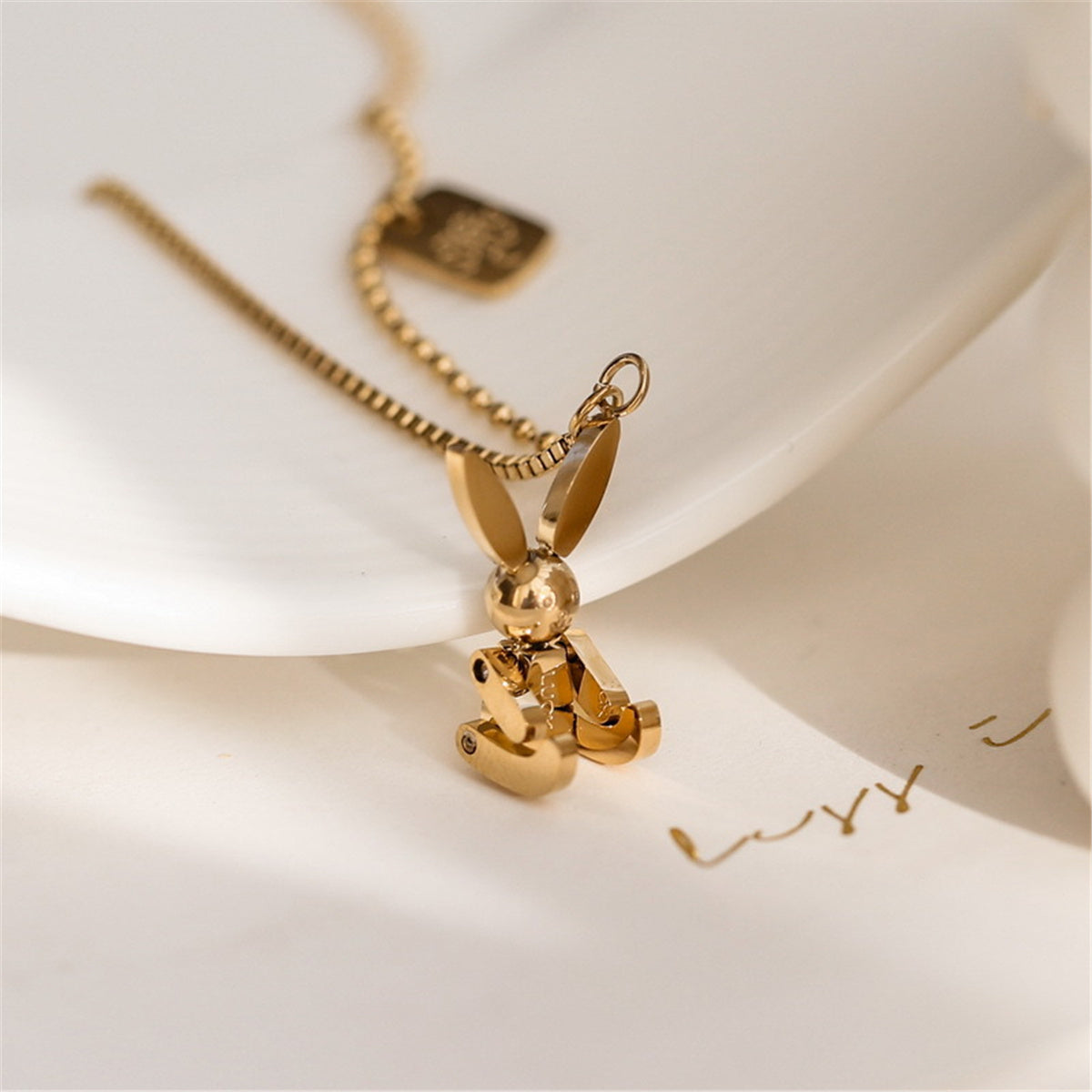 18K Gold-Plated 'Luck' Rabbit Rectangle Pendant Necklace, gold pendant necklace for women, botanical inspired, styled look
