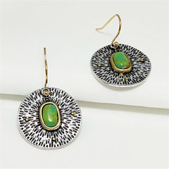 Green Resin & Two-Tone Circle Drop Earrings