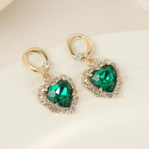 Green Crystal & Cubic Zirconia 18K Gold-Plated Halo Heart Huggie Drop Earrings