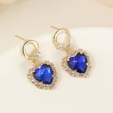 Navy Crystal & Cubic Zirconia 18K Gold-Plated Halo Heart Huggie Drop Earrings