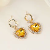 Yellow Crystal & 18K Gold-Plated Halo Heart Huggie Drop Earrings