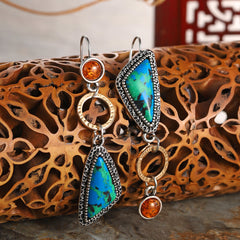 Lapis & Quartz Two Tone Geometric Drop Earrings