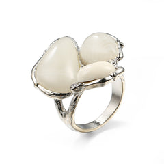 White Cats Eye Silver-Plated Abstract Ring