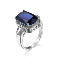 Navy Crystal & Cubic Zirconia Halo Cushion-Cut Ring