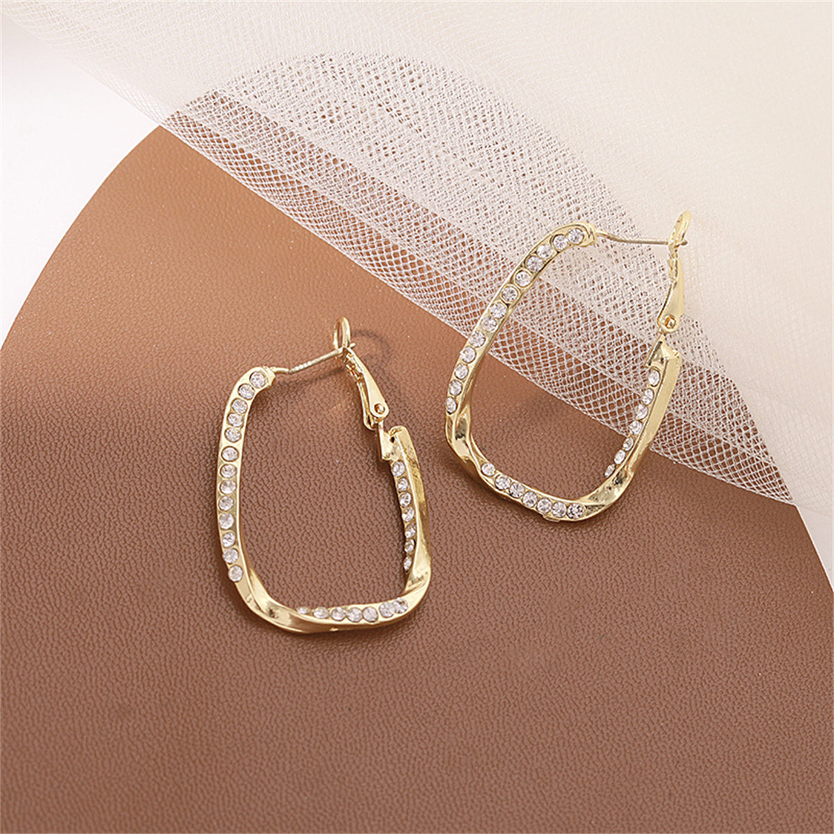 Cubic Zirconia and 18K Gold-Plated Twisted Oval Leverback Earrings, gold drop earrings for women, styled look