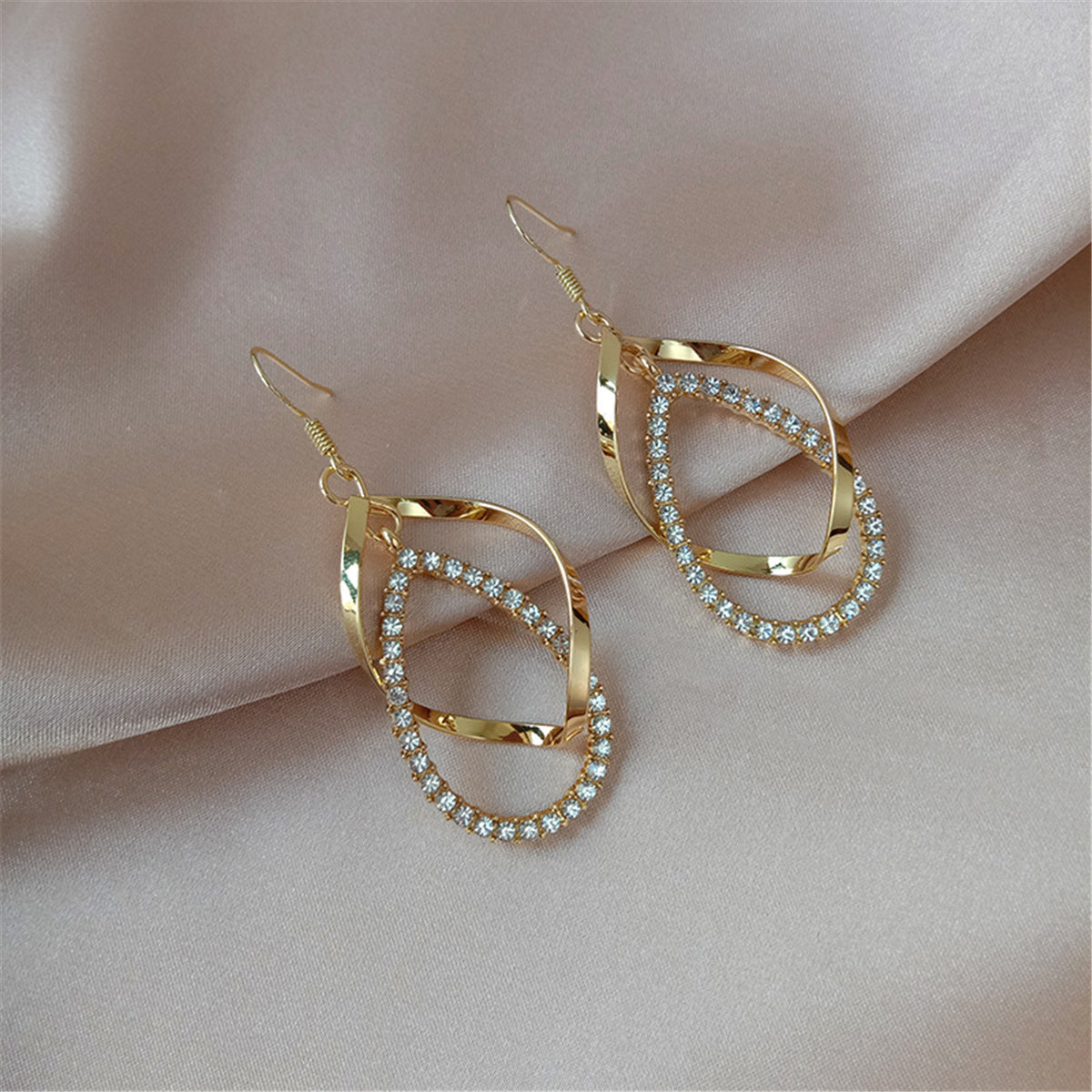 Cubic Zirconia and 18K Gold-Plated Twisted Teardrop Earrings, gold drop earrings for women, lifestyle look