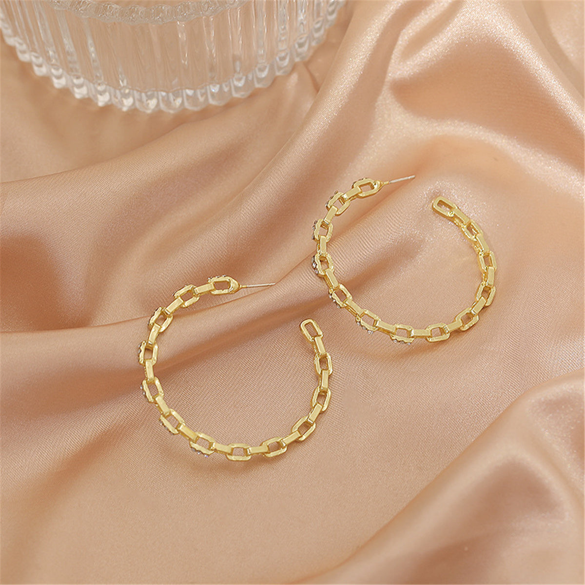 Cubic Zirconia and 18K Gold-Plated Chain Hoop Earrings, botanical inspired, styled look