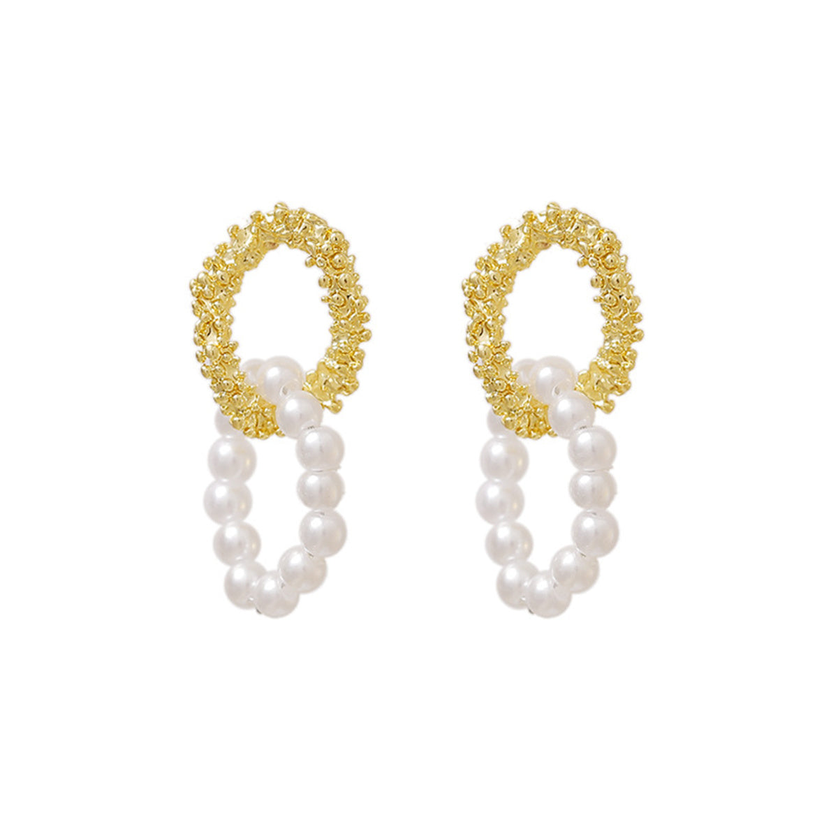 Pearl and 18K Gold-Plated Textured Interlocked Drop Earrings, gold drop earrings for women, elegant gift for her, styled look