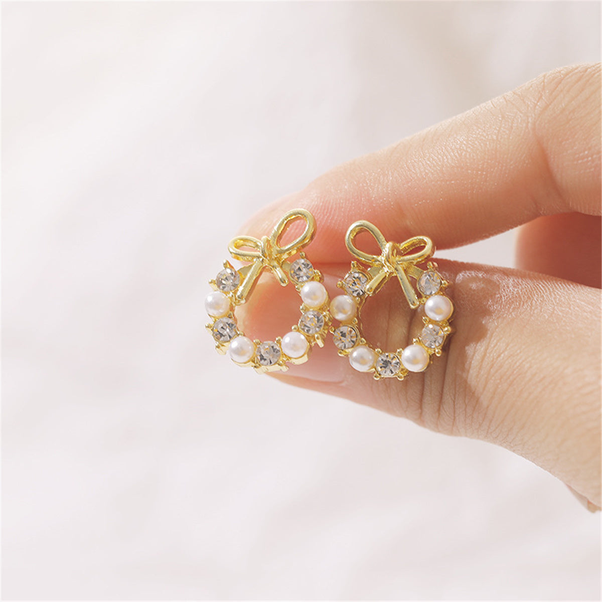 Cubic Zirconia and Pearl 18K Gold-Plated Wreath Stud Earring, gold stud earrings for women, lifestyle look