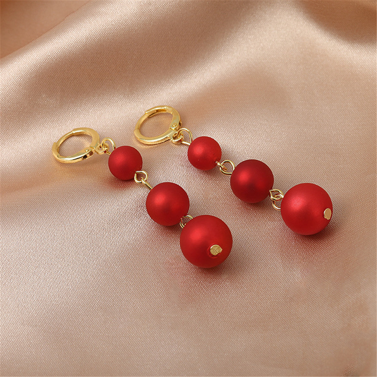 Red Resin and 18K Gold-Plated Linked-Bead Drop Earrings, gold drop earrings for women, botanical inspired, styled look
