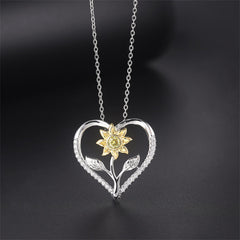 Cubic Zirconia & Two-Tone Sunflower Heart Pendant Necklace