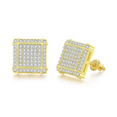 Cubic Zirconia & Two-Tone Stripe Square Stud Earrings