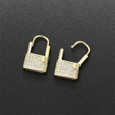 Cubic Zirconia & 18K Rose Gold-Plated Lock Huggie Earrings