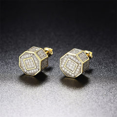 Cubic Zirconia & Two-Tone Octagon Stud Earrings