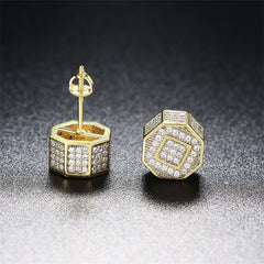 Cubic Zirconia & Two-Tone Octagon Stud Earrings