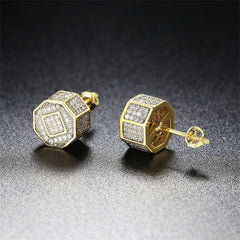 Cubic Zirconia & Two-Tone Octagon Stud Earrings