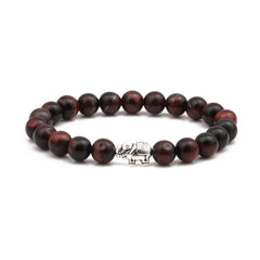 Red Tiger's Eye & Silver-Plated Elephant Beaded Stretch Bracelet