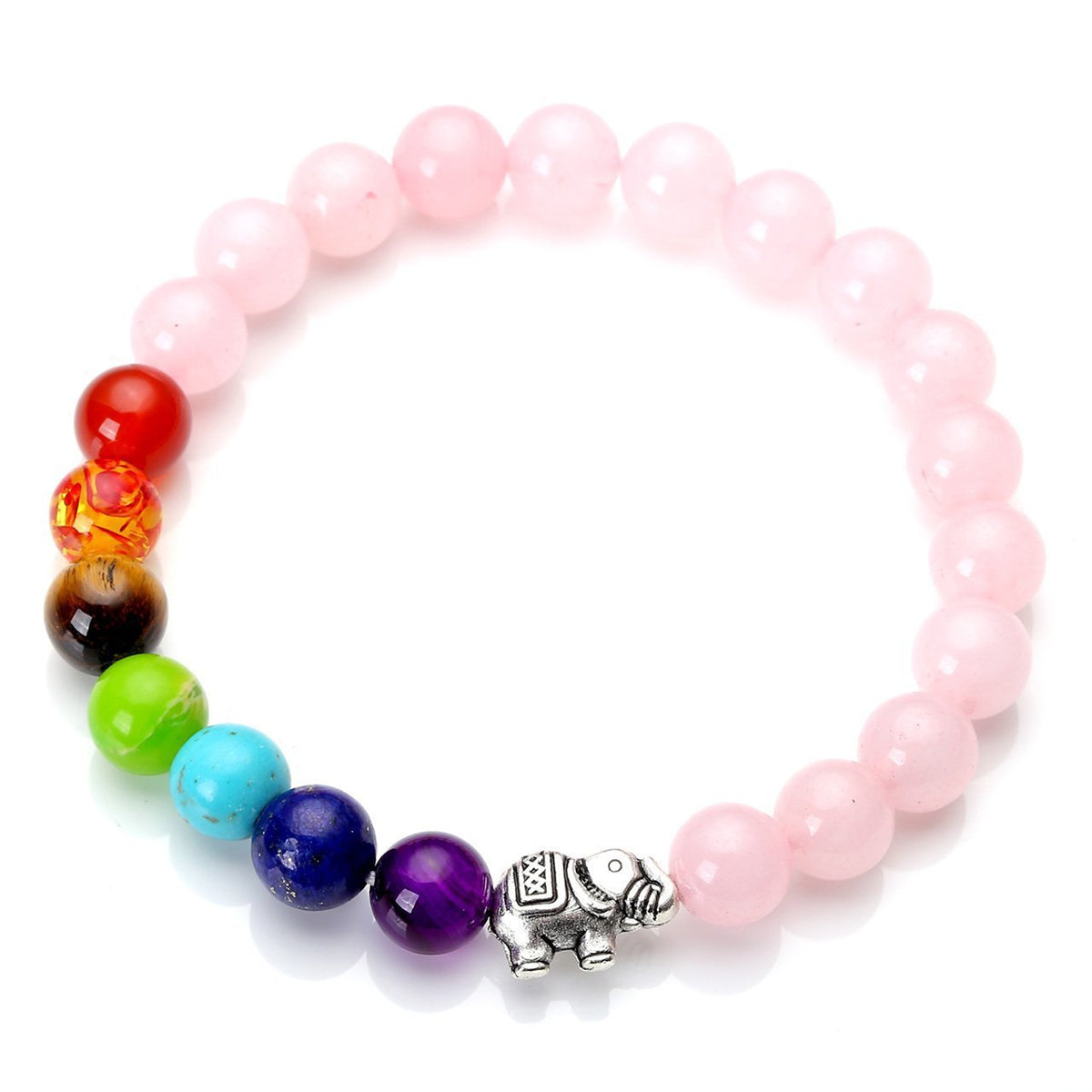 Pink Crystal and Gemstone Beaded Stretch Bracelet, bracelet for women, elegant gift for her, front view