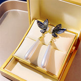 Crystal & Pearl 18K Gold-Plated Butterfly Drop Earrings