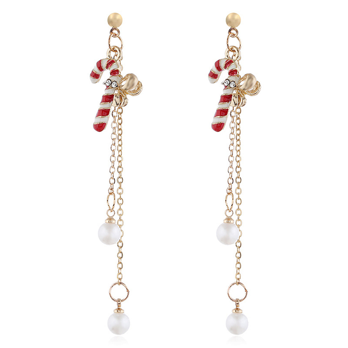 Cubic Zirconia and Pearl Enamel 18K Gold-Plated Bells Drop Earrings, gold drop earrings for women, front view