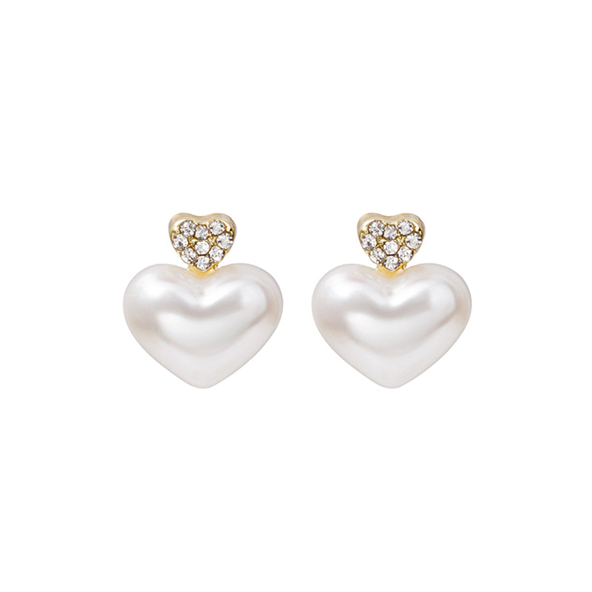Cubic Zirconia and Pearl Goldtone 3-D Heart Stud Earrings, gold drop earrings for women, everyday style, styled look