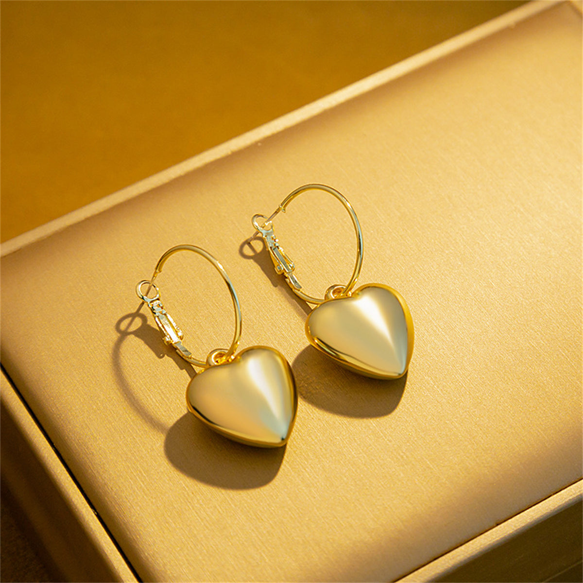 18K Gold-Plated Heart Huggie Earrings, gold huggie earrings, elegant gift for her, lifestyle look