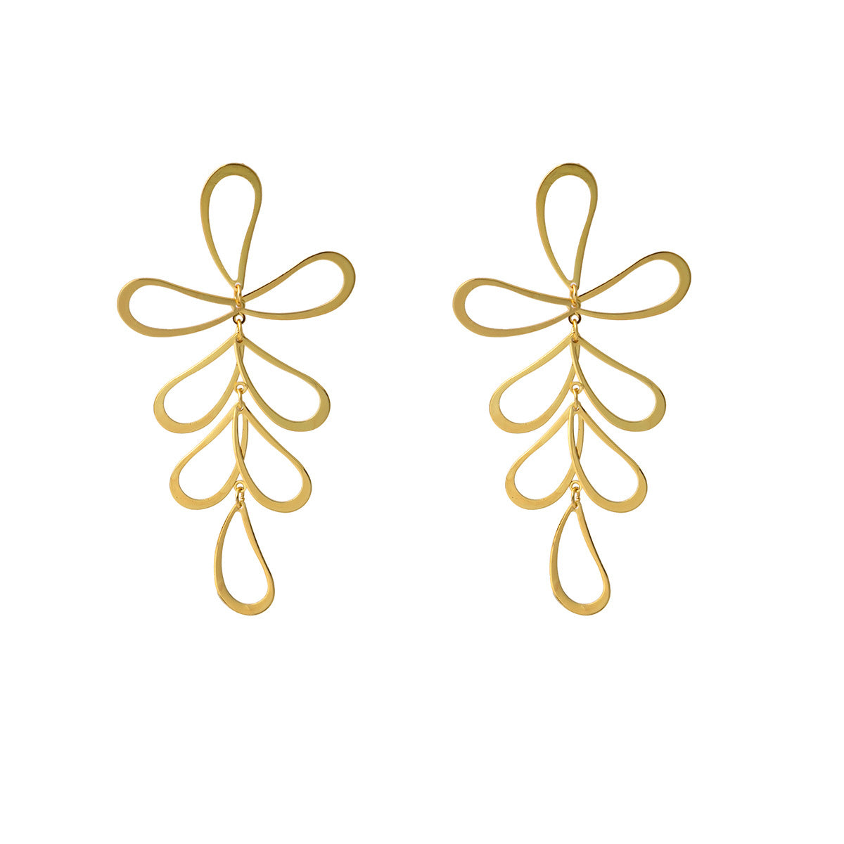 18K Gold-Plated Open Leaves Drop Earrings, gold drop earrings for women, dainty minimalist design, lifestyle look