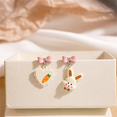 White Enamel & Cubic Zirconia Carrot Rabbit Asymmetric Drop Earrings