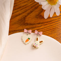 White Enamel & Cubic Zirconia Carrot Rabbit Asymmetric Drop Earrings