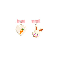 White Enamel & Cubic Zirconia Carrot Rabbit Asymmetric Drop Earrings