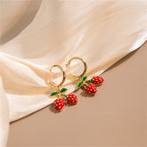 Red Enamel & 18K Gold-Plated Strawberry Huggie Earrings