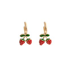 Red Enamel & 18K Gold-Plated Strawberry Huggie Earrings