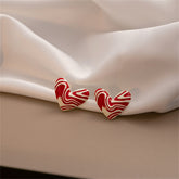 Red & Silver-Plated Heart Stud Earrings