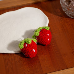 Red & Green Strawberry Knit Drop Earrings