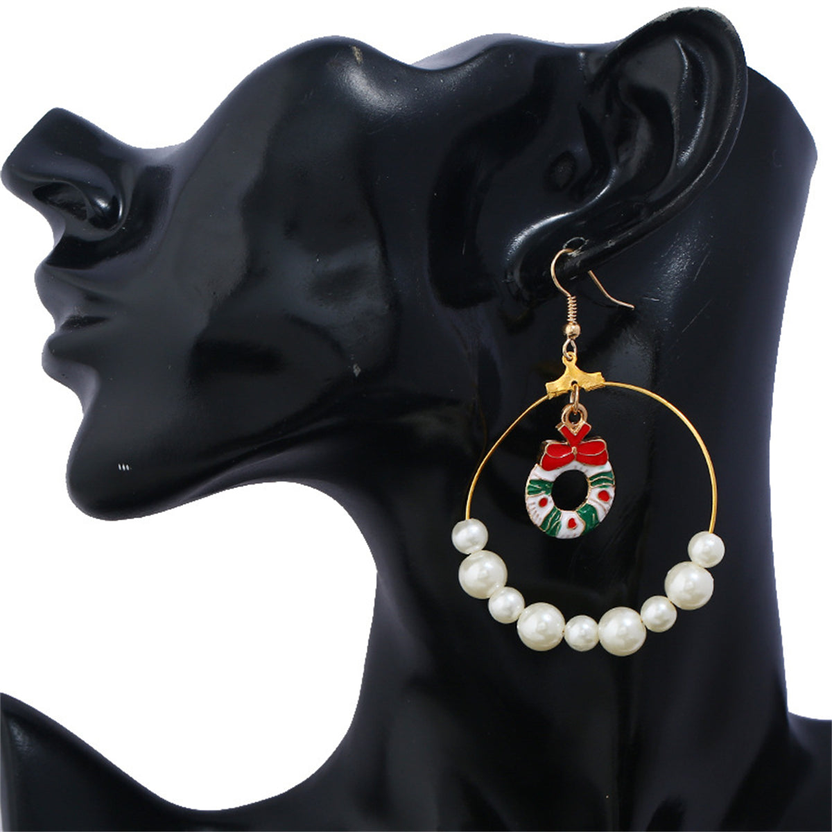 Pearl and Enamel 18K Gold-Plated Wreath Circle Drop Earrings, gold drop earrings for women, lifestyle look