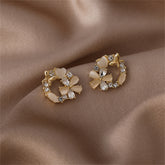Cubic Zirconia & Crystal Cats Eye Floral Circle Stud Earrings
