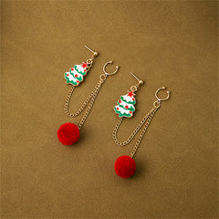Red Enamel & 18K Gold-Plated Holiday Tree Ear Cuff Drop Earrings