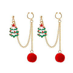 Red Enamel & 18K Gold-Plated Holiday Tree Ear Cuff Drop Earrings