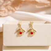 Red Crystal & 18K Gold-Plated Heart Rabbit Drop Earrings