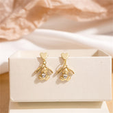 Clear Crystal & 18K Gold-Plated Heart Rabbit Drop Earrings