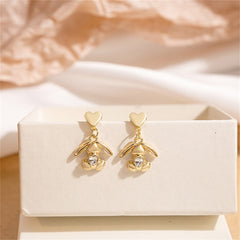 Clear Crystal & 18K Gold-Plated Heart Rabbit Drop Earrings