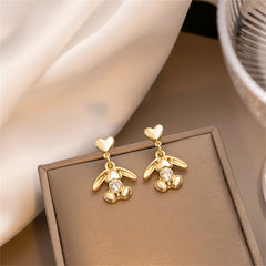 Clear Crystal & 18K Gold-Plated Heart Rabbit Drop Earrings