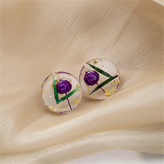 Blue Flower & Resin Silver-Plated Round Stud Earring