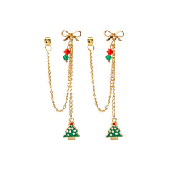 Green Enamel & Acrylic 18K Gold-Plated Bow Evergreen Tree Ear Jackets