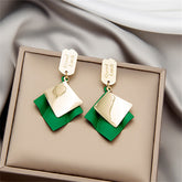 Green Enamel & 18K Gold-Plated 'Good Luck' Rhombus Drop Earrings