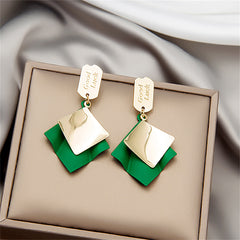 Green Enamel & 18K Gold-Plated 'Good Luck' Rhombus Drop Earrings