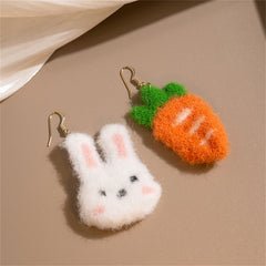 Polyster & 18K Gold-Plated Rabbit & Carrot Mismatch Drop Earrings