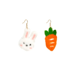 Polyster & 18K Gold-Plated Rabbit & Carrot Mismatch Drop Earrings