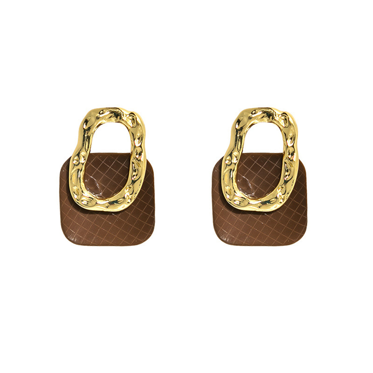 Brown Polystyrene and 18K Gold-Plated Handbag Drop Earrings, gold drop earrings for women, botanical inspired, lifestyle look