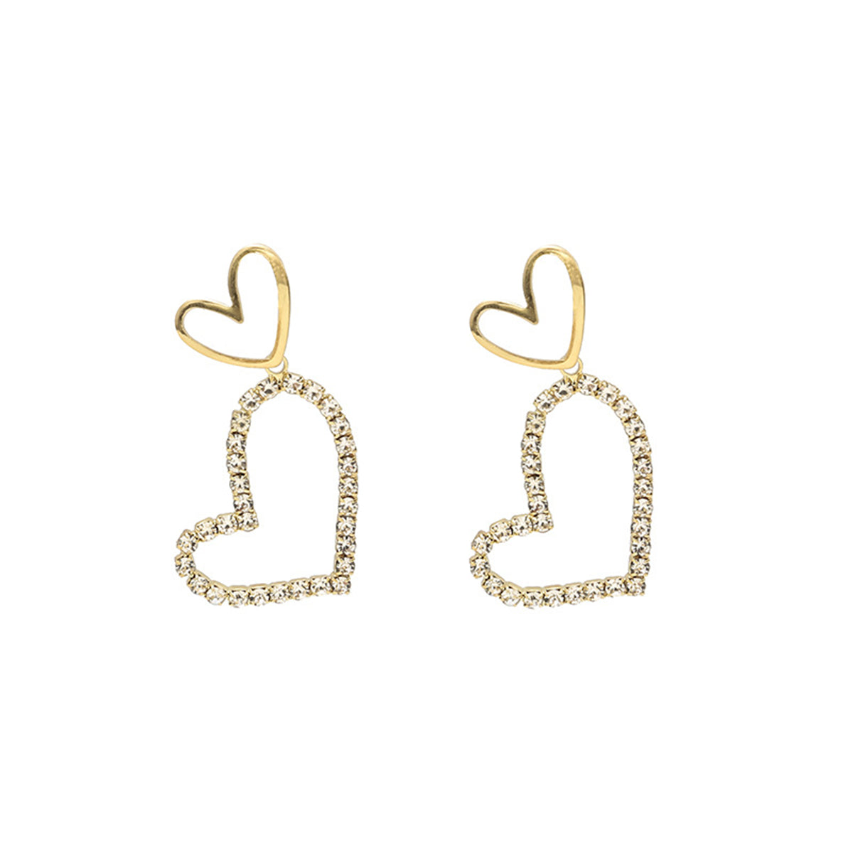 Cubic Zirconia and 18K Gold-Plated Open Heart Drop Earrings, gold drop earrings for women, botanical inspired, styled look